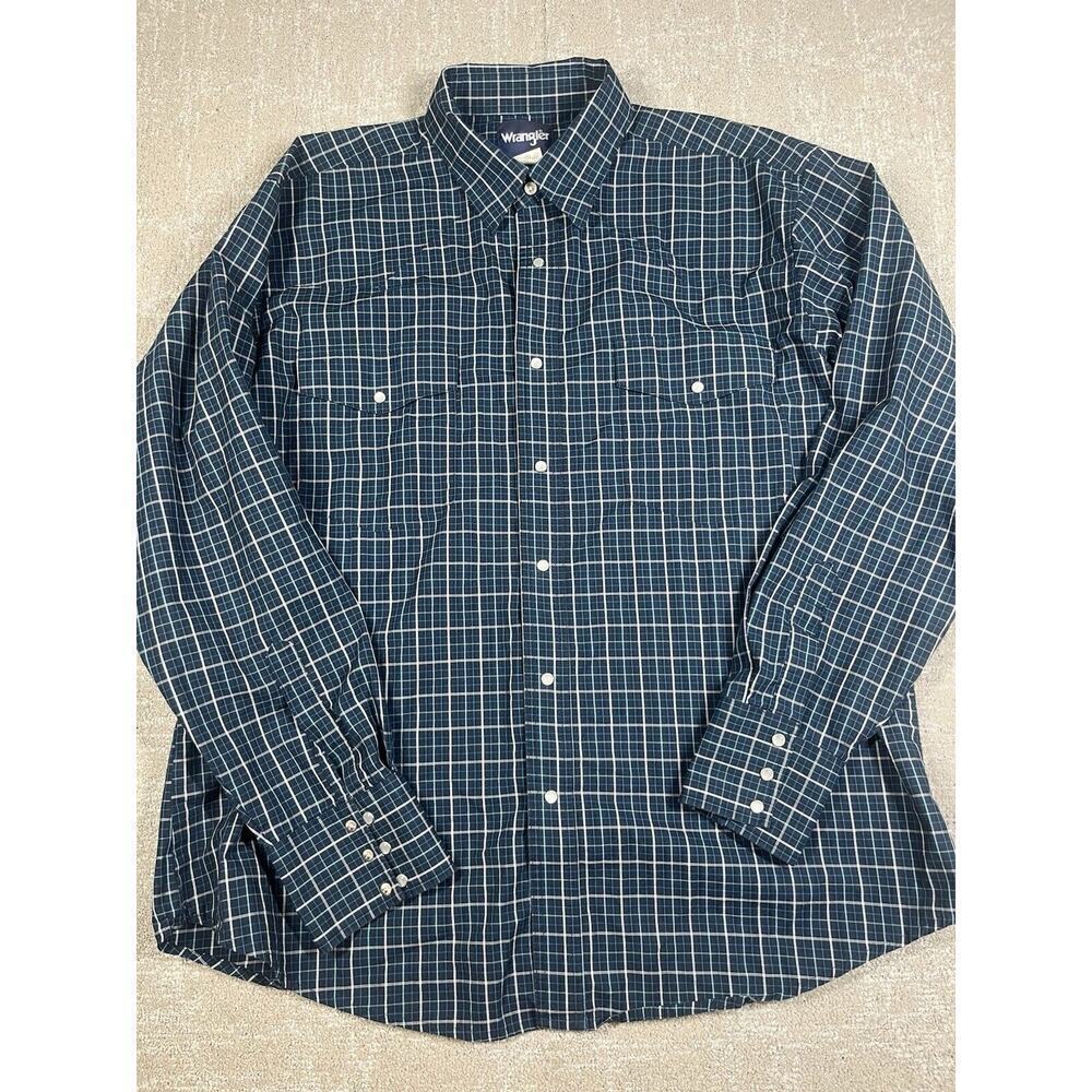 Wrangler Mens Blue Button Down Pearl Sap Western Casual Shirt Size XL